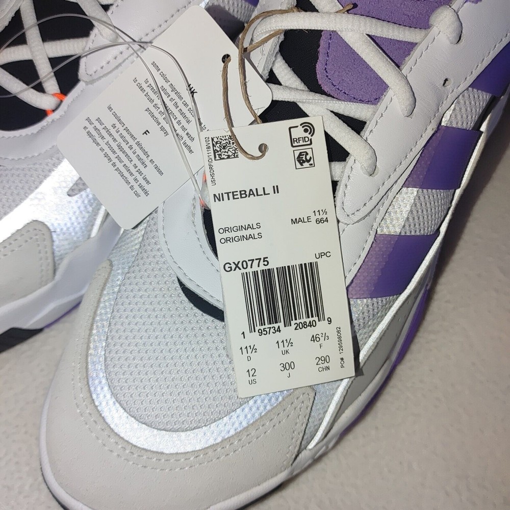 Adidas Niteball 2.0 White Purple Rush Men's Size 12 GX0775 New - Picture 7 of 7